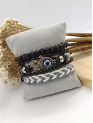 PULSEIRA MASCULINA OLHO GREGO HAMSA  PRETO