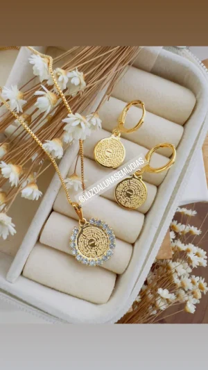 Conj Pai Nosso,folhado a ouro com strass