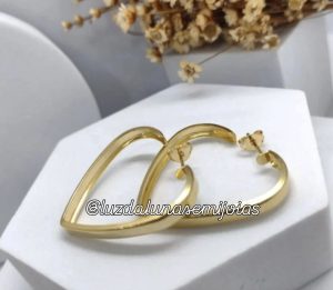 Argola folhada Coração. Versão Dourado e Prata. Folhados.