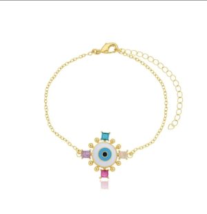 Pulseira Banhada Ouro Olho Grego Pedras Colors