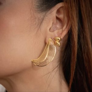 Brinco Folha ,Folhado A Ouro 18K