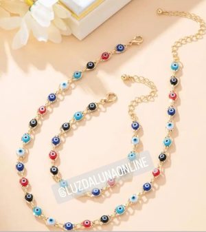 Conjunto gravatinha olho grego colorido.