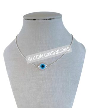 Choker folheado prata 925 olho grego azul claro