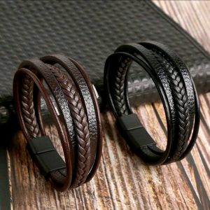 Pulseira de Couro Multi-Camadas  COR:Castanho